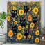 Duschvorhang mit niedlicher Katze, lustig, schwarze Katzen, Boho, Blumenmuster, Vintage-Stil, Sonnenblume, für Badezimmer, Tier, Wildblume, Bauernhaus, wasserdichter Stoff, Dekoration, 183 x 183 cm