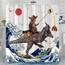Fowocu Duschvorhang, lustiger Katzen-Dinosaurier-Duschvorhang, coole Katze, japanische Ozeanwelle, wasserdichter Stoff, für Badezimmer, Kinder, rustikales Holz, Bauernhaus (183 x 213 cm)
