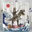 Fowocu Duschvorhang, extra lang, lustiges Katzen-Dinosaurier-Motiv, lustiges Kätzchen, Angeln, japanische Ozeanwelle, wasserdichter Stoff, fürs Bad, Kinder, rustikales Holz, Bauernhaus (183 x 213 cm)