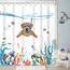 Fowocu Lustiger Hund, extra langes Duschvorhang-Set, blaugrün, Meer, Ozean, wasserdichter Stoff, Duschvorhänge mit Tier, Oktopus, Seestern, Schildkröte, Anker, Fisch, nautisch, Badezimmer-Vorhang
