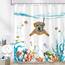 Fowocu lustiger Hunde-Duschvorhang, blaugrün, Meer, Ozean, wasserdichter Stoff, für Badezimmer, mit Tier, Oktopus, Seestern, Schildkröte, Anker, Fisch, nautisches Badvorhang-Dekor (183 x 183 cm)