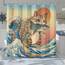 Lustiger japanischer Katzen-Duschvorhang, niedlich, cool, Katze, Monster, Hai, für Badezimmer, Vintage, Ozean, Wellen, Anime, Kinder, wasserdichter Stoff, Badvorhang, Dekoration, 183 x 183 cm