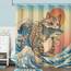 Lustiger japanischer Katzen-Duschvorhang, niedlich, cool, Katze, Monster, Hai, für Badezimmer, Vintage, Ozean, Wellen, Anime, Kinder, wasserdichter Stoff, Badvorhang, Dekoration, 183 x 183 cm