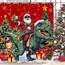 Fowocu Weihnachts-Duschvorhang, lustiger Weihnachtsmann, reitender Dinosaurier, Duschvorhänge für Badezimmer, Winter, Schneeflocke, rot, Stoff wasserdicht , Kinder-Badevorhang, Dekoration, 183 x 183