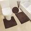 Chenille Weicher Teppich Anti-Rutsch Badset inkl. Badematte, Konturmatte, Duschvorhang und Edelstahl Rollkugelhaken Neu # Jasmin (Kaffee)