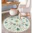 Uphome Runder Teppich fürs Schlafzimmer, Badematte mit Pompon-Borte, florales Pflanzendesign, waschbarer Wurfteppich, rutschfeste Matte für Waschbecken, Gästebad, Flur, Wohnzimmer, Babyzimmer, 91,4 cm