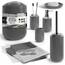 Komplettes Badezimmer-Zubehör-Set mit Duschvorhang-Set, Seifenspender, Seifenschale, Zahnbürstenhalter mit Tasse, Duschvorhang-Set mit Einsatz und Haken, WC-Bürste und Halter, Abfalleimer, grau