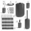 Komplettes Badezimmer-Zubehör-Set mit Duschvorhang-Set, Seifenspender, Seifenschale, Zahnbürstenhalter mit Tasse, Duschvorhang-Set mit Einsatz und Haken, WC-Bürste und Halter, Abfalleimer, grau