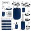Clara Clark Badezimmer-Zubehör-Set – Badezimmer-Set mit Selbstklebender Eck-Duschablage zum Aufhängen, 25-teiliges Badezimmer-Zubehör-Set, marineblaues Duschvorhang-Set, WC-Bürste, Mülleimer und