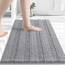 Grandaily Chenille Gestreifter Badteppich Matte, Extra Dick Und Saugfähige Badteppiche, Rutschfester Weicher Plüsch Shaggy Badteppich, Maschinenwäsche, Trocken, Badematten für Wanne, 24x36, Grau