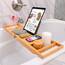 Homemaid Living Bamboo Bathtub Tray - Expandable Bathroom Bathtub Table Tray with Reading Rack or Tablet Holder - Bath Tray with Wine Glass Holder, Bathroom Caddy, Fits All Bathtubs (Natural Bamboo)