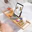Homemaid Living Bamboo Bathtub Tray - Expandable Bathroom Bathtub Table Tray with Reading Rack or Tablet Holder - Bath Tray with Wine Glass Holder, Bathroom Caddy, Fits All Bathtubs (Natural Bamboo)