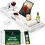 ROYAL CRAFT WOOD Luxuriöses Badewannen-Tablett, 1 oder 2 Personen Bade- und Betttablett, Caddy mit ausziehbaren Seiten, verstellbares Organizer-Tablett für Badezimmer – inklusive Seifenschale (weiß)