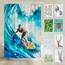 arteneur® - Wasserfarben Surfer - Anti-Schimmel Duschvorhang 180x200 - Recycelt mit Öko-Tex Standard 100 - Beschwerter Saum, Blickdicht, Wasserdicht, Waschbar, 12 Ringe & E-Book