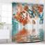 Riyidecor Duschvorhang, Orchidee, reflektierend, tropische Blume, Blätter, Gemälde, Zen-Dekor, Stoff, Polyester, wasserdicht, 183 x 183 cm, 12 Stück Kunststoffhaken, WW-T8 x 3 cm, Blaugrün und Orange