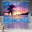 Riyidecor Strand-Duschvorhang, Ozean-Sonnenaufgang, Tropische Palmeninsel, hawaiianischer Sonnenuntergang, Meerwellen, Sommer, Badezimmer, Heimdekor, Set, 183 x 183 cm, 12 Stück Kunststoffhaken