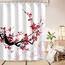 LIVILAN Rote Blumen-Duschvorhänge, Kirschblüte, Pflaume, asiatisch, japanisch, ästhetisch, Aquarell, traditionelle Tinte, Kunst, Duschvorhang, wasserdichter Stoff