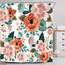 Riyidecor Duschvorhang-Set, extra lang, Blumenmuster, 183 x 200 cm, Blume, Frühlingssaison, grüne Blätter, Orange, Frauen, Badezimmer-Dekor, Stoff, Polyester, wasserdicht, mit 12 Stück