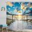 Riyidecor Duschvorhang, Strandmotiv, 72x72 cm, Sonnenuntergang, Sommer-Sonnenaufgang, hawaiianische Landschaft, blauer Himmel, Küstenlandschaft, Sand, Badezimmer, 12 Stück Kunststoff-Duschhaken