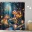 Riyidecor Fantasy-Duschvorhang, 183 x 183 cm, Fee, schöner Garten, Pilz, Wunderland, Holz, Baum, magischer Wald, Schmetterling, Blumenmädchen, Badezimmer, Dekoration, Stoff, Polyester, wasserdicht, 12