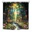 Riyidecor Fantasy-Duschvorhang, 183 x 183 cm (B x H), Fee, schönes Wunderland, Waldbaum, Wildblume, Garten, Schmetterling, Pflanze, Natur, Badezimmer, Dekor, Stoff, Polyester, wasserdicht, 12 Haken