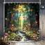 Riyidecor Fantasy-Duschvorhang, 183 x 183 cm (B x H), Fee, schönes Wunderland, Waldbaum, Wildblume, Garten, Schmetterling, Pflanze, Natur, Badezimmer, Dekor, Stoff, Polyester, wasserdicht, 12 Haken