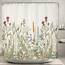 Riyidecor Green Leaves Clawfoot Tub Duschvorhang, 450 x 180 cm (B x H), rundum mit Blumenmotiv, extra breit, Tulpenpflanzen, Efeu, Kräuter, Dekoration, Badezimmer, Polyester, Metallhaken, 32 Stück