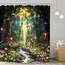 Riyidecor Fantasy-Duschvorhang, 183 x 183 cm (B x H), Fee, schönes Wunderland, Waldbaum, Wildblume, Garten, Schmetterling, Pflanze, Natur, Badezimmer, Dekor, Stoff, Polyester, wasserdicht, 12 Haken