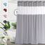 UFRIDAY Grauer Duschvorhang, 183 x 180 cm, Stoff, Badezimmer-Vorhang mit Netzfenster-Design, beschwerter Saum, wasserabweisend, maschinenwaschbar