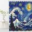 RosieLily Japanischer Duschvorhang, Wellen-Duschvorhang, Sternennacht-Duschvorhänge-Set mit 12 Haken, wasserdichter Van Gogh-Duschvorhang, Dekoration, Japan, große Welle aus Kanagawa, 183x213 cm