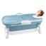 HENGMEI Faltbare Badewanne Erwachsene Mobile 112 x 62 x 52 cm Tragbare Badewanne Mit Abdeckung Massagerollen und Badewannenablage, BlauGrün