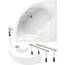Calmwaters® Eckbadewanne Komplettset 150x150 cm Curved Wellness, Made in EU, 4in1 Acryl-Wanne mit Schürze, Wannenfüßen & Ablaufgarnitur, Duowanne mit integriertem Sitz, Eckwanne 150 x 150, Weiß