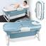 HENGMEI Faltbare Badewanne Erwachsene Mobile 112 x 62 x 52 cm Tragbare Badewanne Mit Abdeckung Massagerollen und Badewannenablage, BlauGrün
