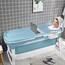 TRMLBE Badewanne Erwachsene Faltbare 148 x 62 x 52cm PP+TPE Badewanne Klappbar Tragbar Mobile Bathtub mit Abnehmbare Abdeckung und Griff - Blau