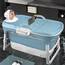 HENGMEI Faltbare Badewanne Erwachsene Mobile 112 x 62 x 52 cm Tragbare Badewanne Mit Abdeckung Massagerollen und Badewannenablage, BlauGrün
