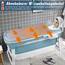 Aufun Faltbare Badewanne XXL 128 x 62 x 52 cm, Ideal für Badezimmer, Dusche und Balkon, Mit Abdeckung & Massagerollen, Seifenkorb, dicker Kunststoff tragbare Wanne - Blau, HAG1312B, 128 x 62 x 52CM