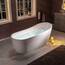 WOODBRIDGE 170 cm freistehende weiße Acryl-Badewanne mit mattschwarzem Abfluss und Überlauf, BTA1508-MB-Drain &O