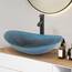 YU YUSING Waschbecken Glas Aufsatzwaschbecken Waschtisch, Oval Hand Waschschale mit Wasserhahn Set, Waschplätze für Badezimmer Küche Gäste WC, Modern Dunkelblau