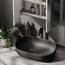 Planetmöbel Aquil Deluxe Waschbecken Oval | Aufsatzwaschbecken für Badezimmer und Gäste-WC | Handwaschbecken ohne Hahnloch und Überlauf | Schwarz matt, 60 x 40 x15 cm