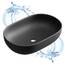 Planetmöbel Aquil Deluxe Waschbecken Oval | Aufsatzwaschbecken für Badezimmer und Gäste-WC | Handwaschbecken ohne Hahnloch und Überlauf | Schwarz matt, 60 x 40 x15 cm