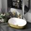 Planetmöbel Aquil Deluxe Waschbecken Oval | Aufsatzwaschbecken für Badezimmer und Gäste-WC | Handwaschbecken ohne Hahnloch und Überlauf | Gold Weiß, 60 x 40 x 15 cm