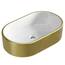 Planetmöbel Aquil Elegant Waschbecken Oval | Aufsatzwaschbecken für Badezimmer und Gäste-WC | Handwaschbecken ohne Hahnloch und Überlauf | Gold Weiß, 55 x 34 x 14 cm