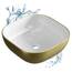 Planetmöbel Aquil Deluxe Waschbecken Oval | Aufsatzwaschbecken für Badezimmer und Gäste-WC | Handwaschbecken ohne Hahnloch und Überlauf | Gold Weiß, 42,5 x 42,5 x 14 cm
