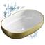 Planetmöbel Aquil Deluxe Waschbecken Oval | Aufsatzwaschbecken für Badezimmer und Gäste-WC | Handwaschbecken ohne Hahnloch und Überlauf | Gold Weiß, 60 x 40 x 15 cm