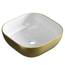 Planetmöbel Aquil Deluxe Waschbecken Oval | Aufsatzwaschbecken für Badezimmer und Gäste-WC | Handwaschbecken ohne Hahnloch und Überlauf | Gold Weiß, 42,5 x 42,5 x 14 cm