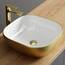 Planetmöbel Aquil Deluxe Waschbecken Oval | Aufsatzwaschbecken für Badezimmer und Gäste-WC | Handwaschbecken ohne Hahnloch und Überlauf | Gold Weiß, 42,5 x 42,5 x 14 cm