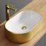 Planetmöbel Aquil Elegant Waschbecken Oval | Aufsatzwaschbecken für Badezimmer und Gäste-WC | Handwaschbecken ohne Hahnloch und Überlauf | Gold Weiß, 55 x 34 x 14 cm