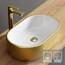 Planetmöbel Aquil Elegant Waschbecken Oval | Aufsatzwaschbecken für Badezimmer und Gäste-WC | Handwaschbecken ohne Hahnloch und Überlauf | Gold Weiß, 55 x 34 x 14 cm