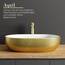 Planetmöbel Aquil Deluxe Waschbecken Oval | Aufsatzwaschbecken für Badezimmer und Gäste-WC | Handwaschbecken ohne Hahnloch und Überlauf | Gold Weiß, 60 x 40 x 15 cm