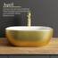 Planetmöbel Aquil Deluxe Waschbecken Oval | Aufsatzwaschbecken für Badezimmer und Gäste-WC | Handwaschbecken ohne Hahnloch und Überlauf | Gold Weiß, 42,5 x 42,5 x 14 cm